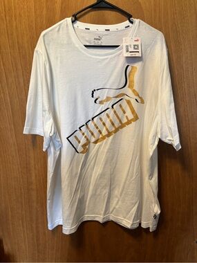 Puma White Short Sleeve Tee with Gold and Black Logo